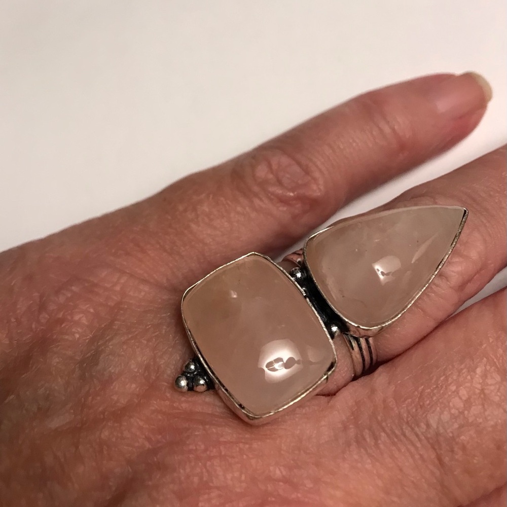 Rose Quartz Stamped 925 Sterling Silver Ring